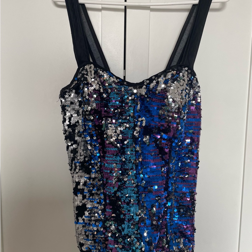 Custom made Sequin corset in Blue and Black and silver